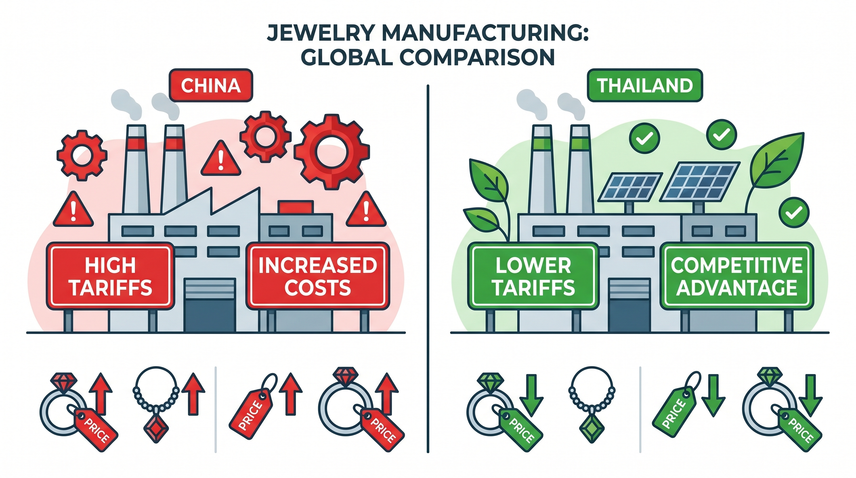 China vs Thailand jewelry tariff comparison